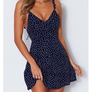 White Fox Boutique Navy Mini Polka Dot Dress